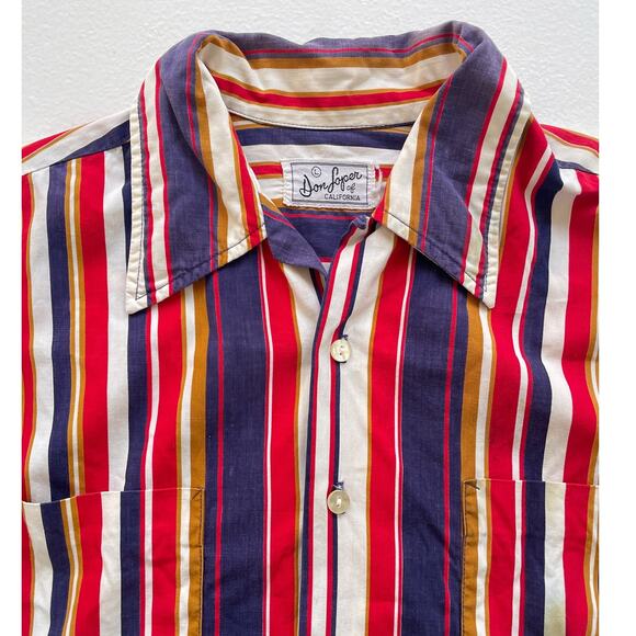 Vtg 50s 60s DON LOPER Striped Button Up Shirt / Sz L / Short Sleeve Retro READ - Picture 2 of 16